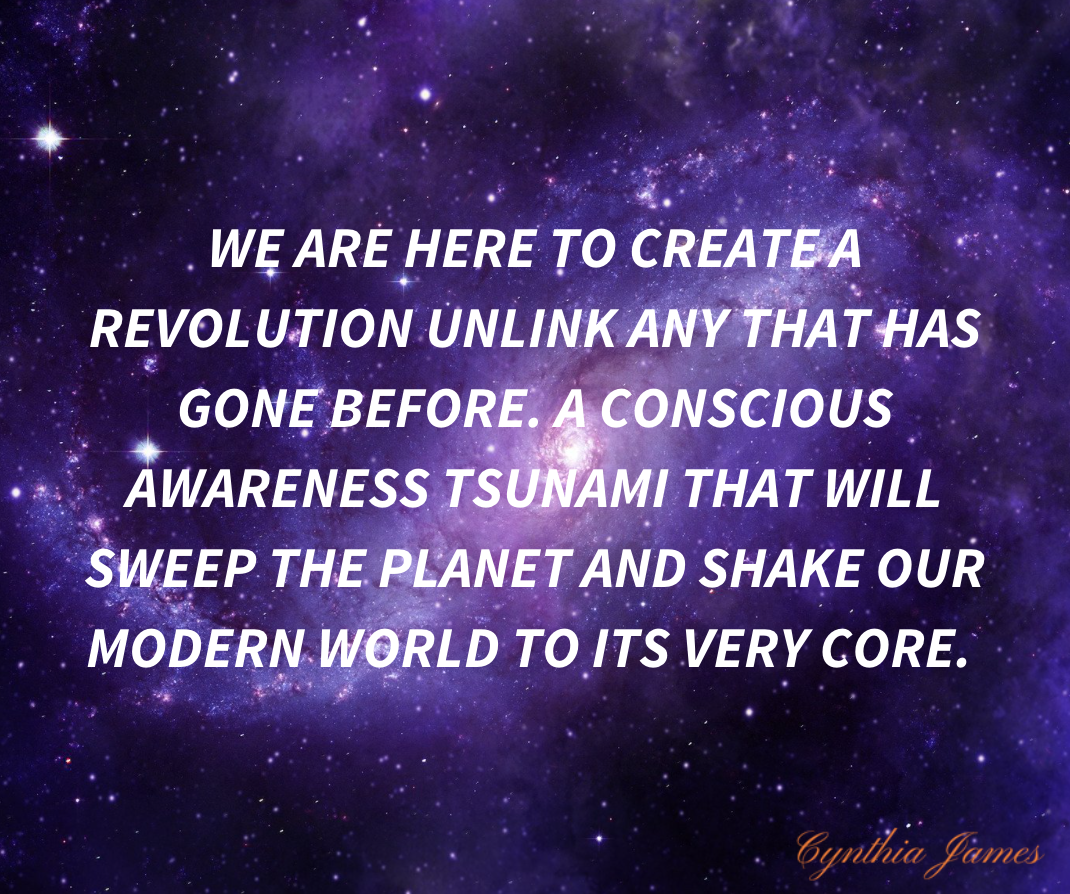 We are here to create a revolution unlike any that has gone before. A conscious awareness tsunami that will sweep the planet and shake our modern world to its very core.